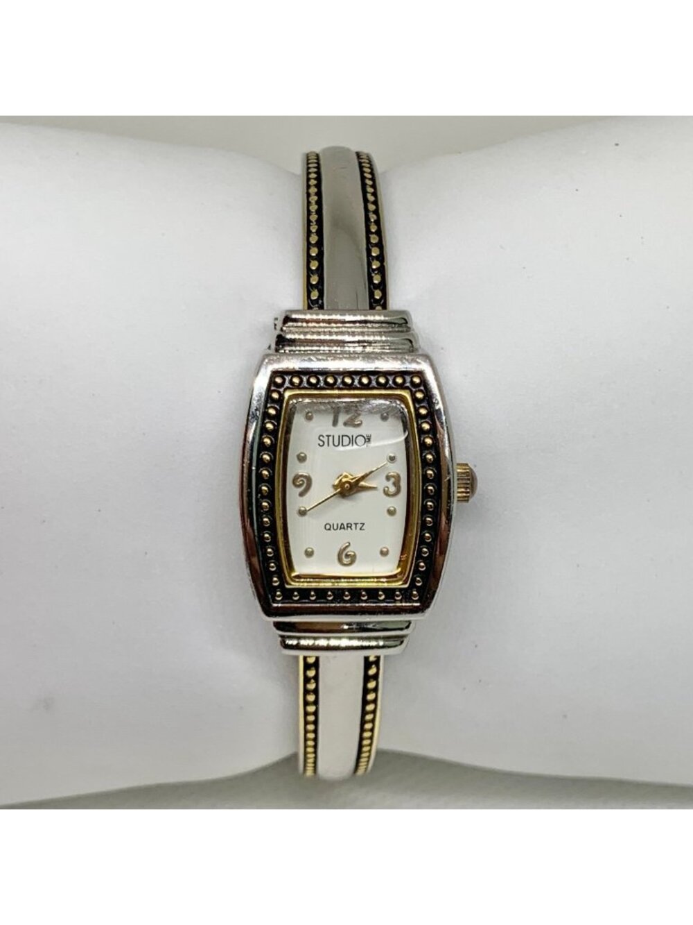 Studio women’s cuff bracelet watch two tone quartz analog 20mm 6.7” running